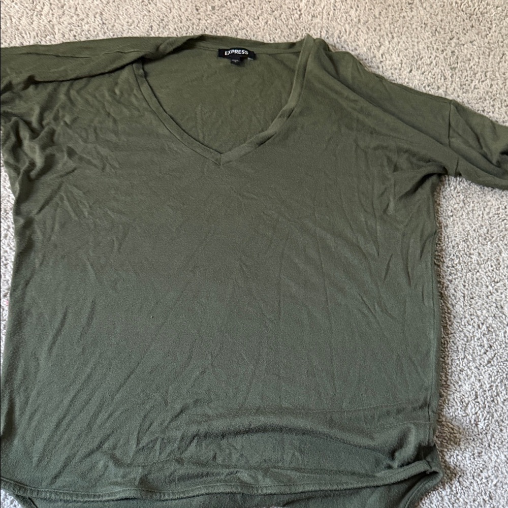 Express Deep Olive V-Neck Blouse